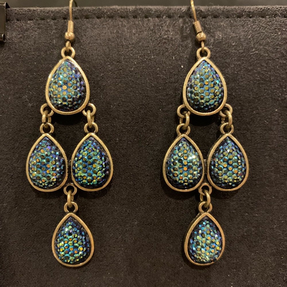 Chandelier earrings - iridescent, blue and green stone - Must be bundled